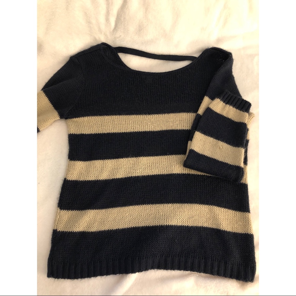 5/$25 Beige and Navy Striped Sweater